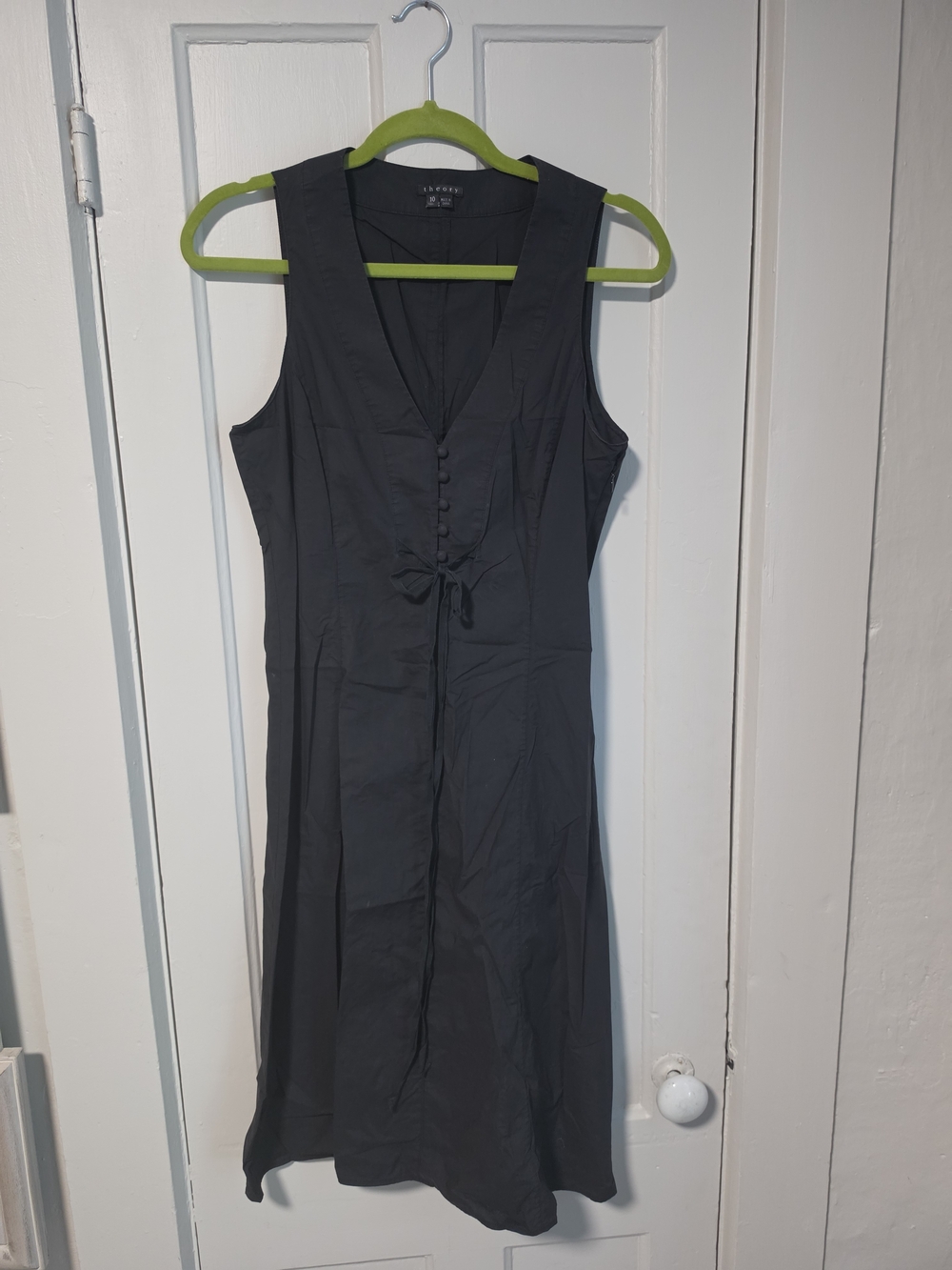 Theory Black Sleeveless V-Neck Button-Front Dress